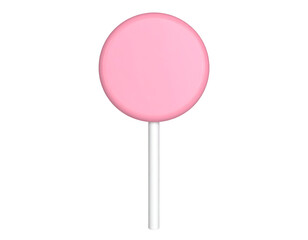 Bright pink round lollipop on a white stick, isolated against a solid black background. A sweet, simple candy treat.