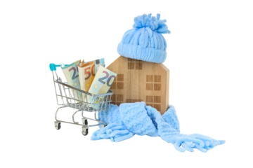 Wool accessories show heating costs, isolated on white, PNG