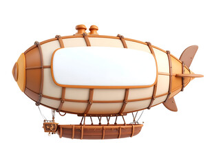Stylized Steampunk Airship with Blank Customizable Banner, 3D Render Isolated