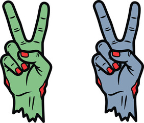 Halloween zombie hands peace sign vector illustration graphic art