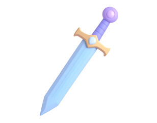 Stylized 3D Render of a Fantasy Sword with Gold Hilt and Purple Grip