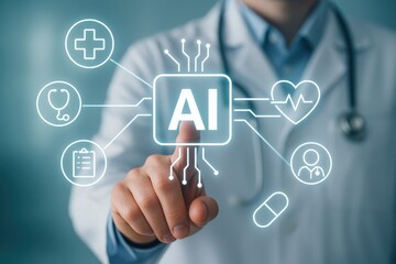 Healthcare Professional Using AI Technology for Medical Innovations and Patient Care in Modern Medicine