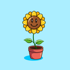 Happy Potted Sunflower Cartoon Vector Illustration Cartoon Design