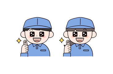 褒める作業服の男女2人