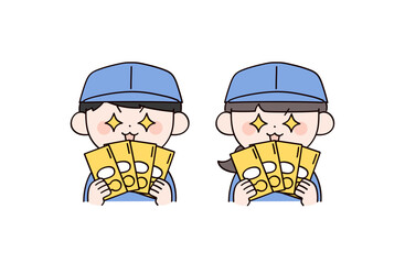 報酬をもらった作業服の男女2人