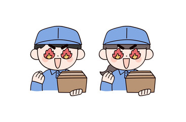 やる気が満々な配達員の男女2人