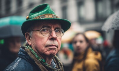 Elderly man with glasses and a green hat looking at the camera.