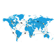 Obraz premium Global Air Travel Network on a Blue World Map Illustration.