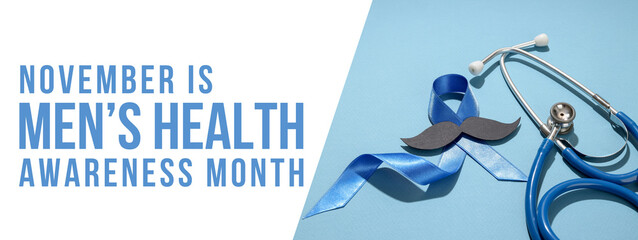 Blue ribbons and stethoscope symbolize men's health awareness