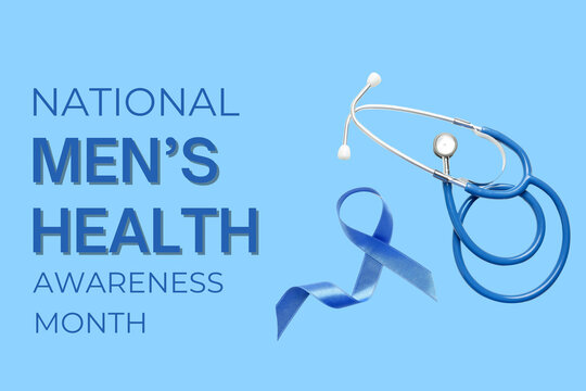 Men's health campaign with stethoscope and blue ribbon - Powered by Adobe