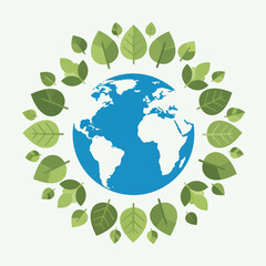 Planet Earth Globe Surrounded by a Wreath of Green Leaves.