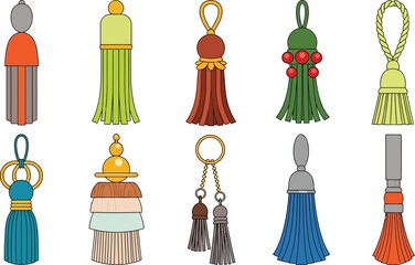 Decorative tassels vector set colorful tassel illustration design