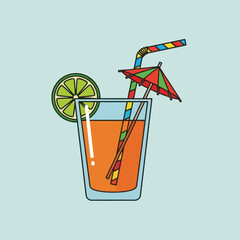 Refreshing Orange Cocktail with Lime and Umbrella.
