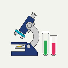Scientific Laboratory Equipment with Microscope and Test Tubes.