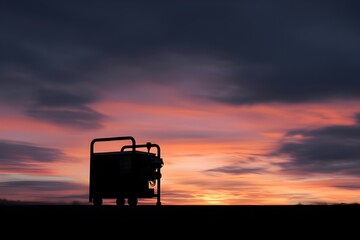 Fototapeta premium Generator Silhouetted Against Dramatic Sunset Emphasizing Power Equipment Energy Machinery Industrial Landscape Atmospheric Photography Scene