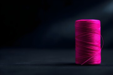 Neon Pink Thread Against Dark Moody Background Minimalist Fiber Art Contemporary Design Vibrant Textile Photography