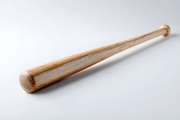 Wooden Baseball Bat Leaning Against White Background Sports Equipment Athletic Gear Minimalist Product Photography Sporting Goods
