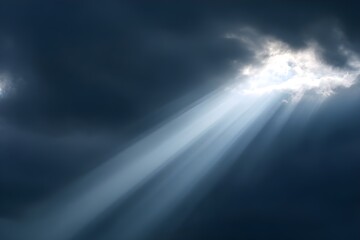 Fototapeta premium Sun Breaking Through Overcast Sky with Single Beam Dramatic Natural Light Weather Photography Atmospheric Scenery