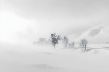 White-Out Conditions in Open Winter Landscape Extreme Weather Blizzard Snow Storm Atmospheric Outdoor Photography
