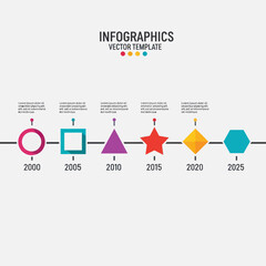 Vector Timeline Infographic Template with Colorful Geometric Shapes.