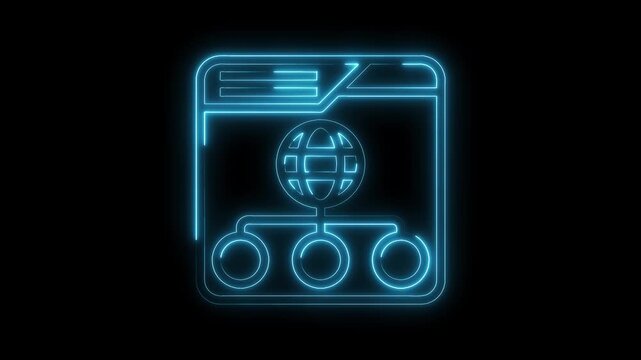Neon glowing website folder icon animation on black background for web development
