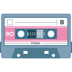 Retro Pixel Art Audio Cassette Tape With Pink Label Marked 90 Minutes Stereo Sound Recording Media From The 1990s Era With A Transparent Background