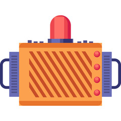 Retro Orange Machine With Red Light On Top And Blue Side Panels With Handles Isolated On Transparent Background And Pixel Art Style