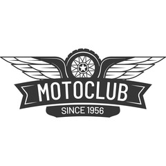 Retro Motoclub Emblem with Wings and Wheel Detail Vintage Style Graphic Design Element on Transparent Background
