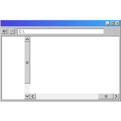 Retro Computer Window Interface With Scroll Bars And Empty Text Field And Blue Top Bar On White Background