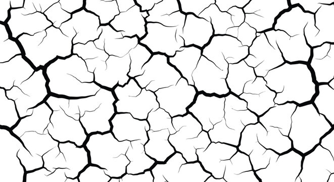 Cracked ground texture seamless vector pattern black and white