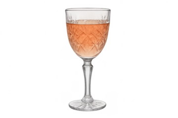 Rosé wine in cut crystal glass transparent background