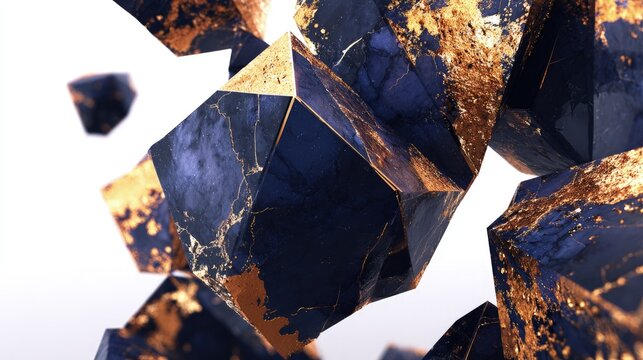 Abstract Geometric Cubes In Gold And Blue