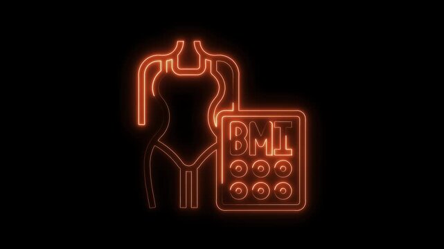 Neon body mass index diagram revealing health metrics on a dark background