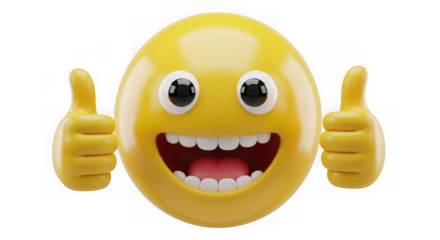Yellow emoji with thumbs up isolated on transparent background, expressing approval