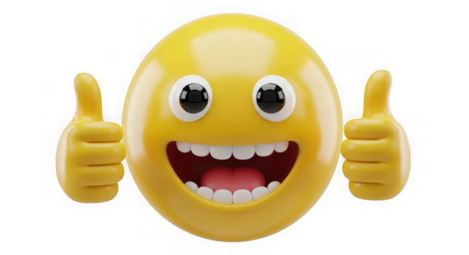 Yellow emoji with thumbs up isolated on transparent background, expressing approval