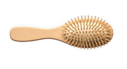 Wooden hairbrush isolated on transparent background, a natural and ecofriendly choice