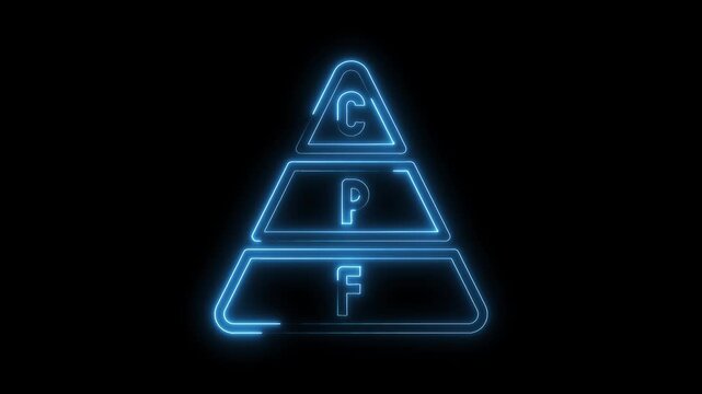 Cpf pyramid visualization financial strategy savings growth plan blue neon glow on black background