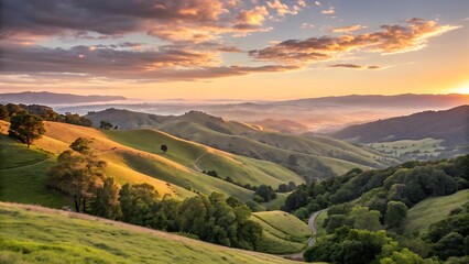 Obraz premium Sunrise over hills border nature landscape sunlight