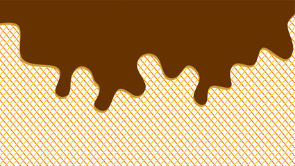 Chocolate drip on waffle background. Wavy ice cream dripping illustration. Ice cream melting illustration background. Wavy syrup dripping illustration. Wavy candy dripping illustration. 