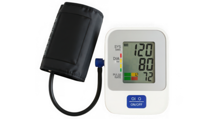 Digital blood pressure monitor isolated on transparent background for health checkup