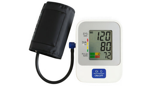 Digital blood pressure monitor isolated on transparent background for health checkup