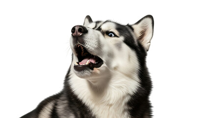 Angry siberian husky with mouth open isolated on transparent background