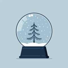 Christmas Snow Globe with Pine Tree and Falling Snow.