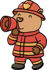 Adorable Capybara Firefighter Vector | Cute Animal Holding Water Hose Cartoon Illustration