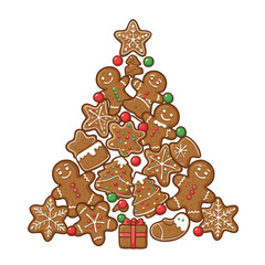 Gingerbread Christmas Tree with Festive Cookies and Decorations.