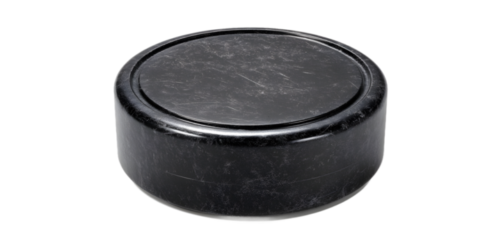 Sleek, modern black marble cylinder object with subtle scratches, perfect for product displays or abstract design elements.