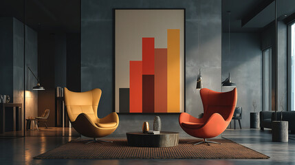 Stylish office space featuring chart symbolizing optimism growth and business prosperity