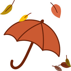Autumn Umbrella Illustration with Falling Leaves