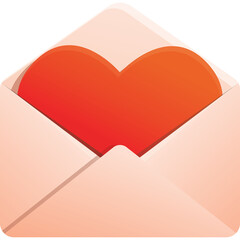 A vibrant orange heart emerging from a light peach envelope symbolizing love and affection in a clean and simple composition