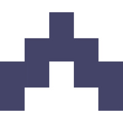 Retro pixelated alien spaceship invader in dark blue purple color with simple geometric blocks isolated on white background minimalist style